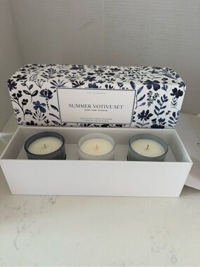 Boll & Branch Summer Votive Candle Set by Boll & Branch - 3 Blue, White, Gray